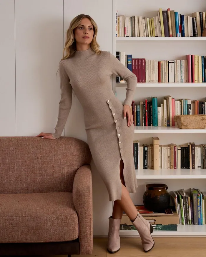 Polin Et Moi Lalina Knitted Dress Taupe Women Dresses And Jumpsuits