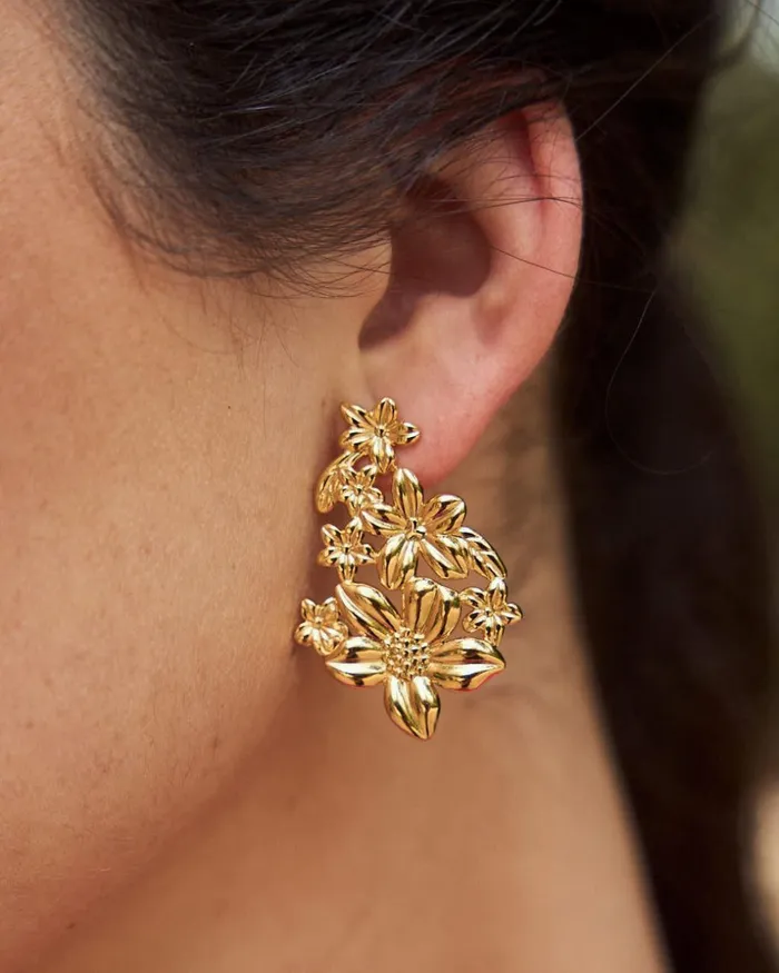 Polin Et Moi Minne Flowers Earrings Gold Women Jewelry