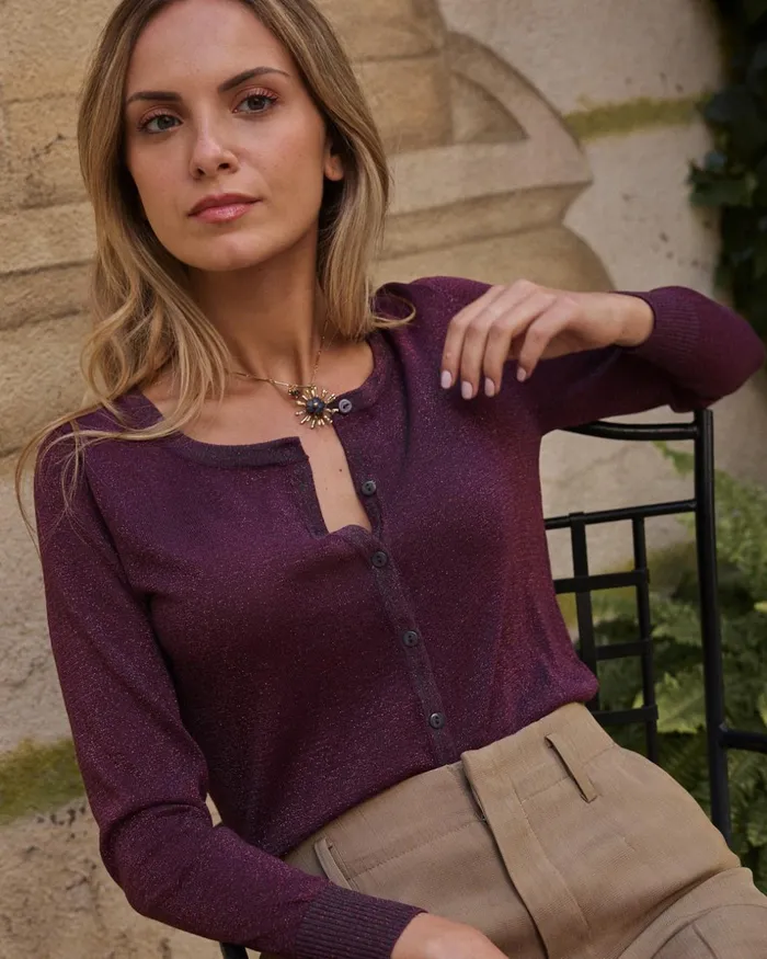 Polin Et Moi Rebeca Knitted Claribel Eggplant Women Cardigans And Sweaters Polin Et Moi Rebeca Knitted Claribel Eggplant Women Cardigans And Sweaters