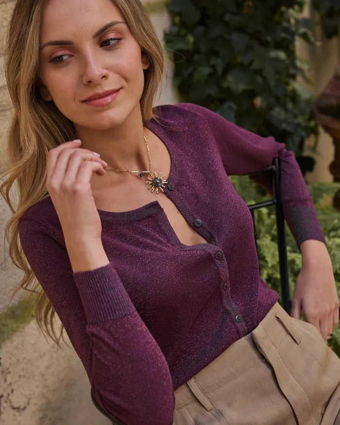 Polin Et Moi Rebeca Knitted Claribel Eggplant Women Cardigans And Sweaters Polin Et Moi Rebeca Knitted Claribel Eggplant Women Cardigans And Sweaters