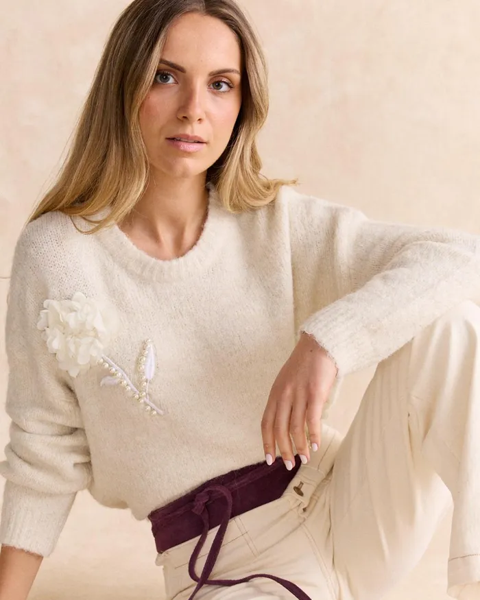 Polin Et Moi Sweater Flowers Hydrangea White Women Cardigans And Sweaters