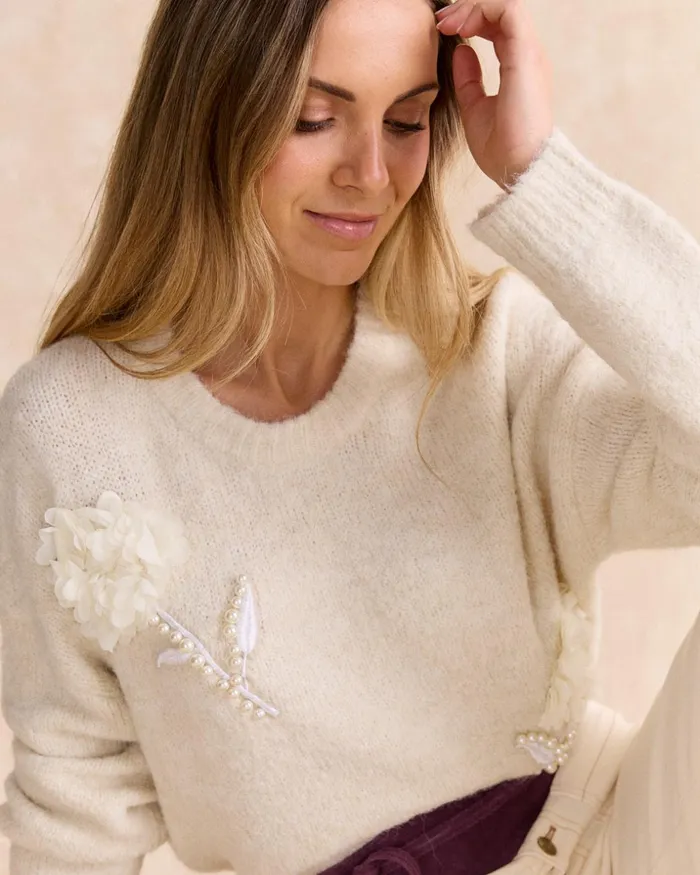Polin Et Moi Sweater Flowers Hydrangea White Women Cardigans And Sweaters Polin Et Moi Sweater Flowers Hydrangea White Women Cardigans And Sweaters