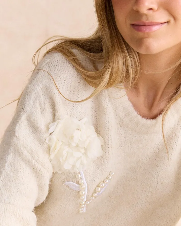 Polin Et Moi Sweater Flowers Hydrangea White Women Cardigans And Sweaters Polin Et Moi Sweater Flowers Hydrangea White Women Cardigans And Sweaters