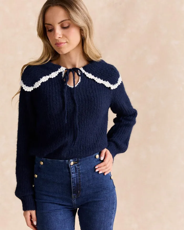 Polin Et Moi Sweater Ines Neck Marine Women Cardigans And Sweaters Polin Et Moi Sweater Ines Neck Marine Women Cardigans And Sweaters