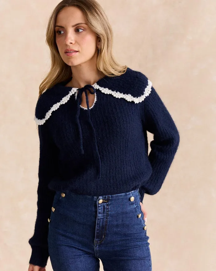 Polin Et Moi Sweater Ines Neck Marine Women Cardigans And Sweaters Polin Et Moi Sweater Ines Neck Marine Women Cardigans And Sweaters