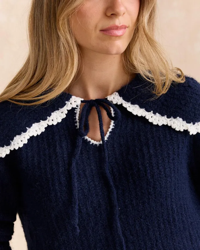 Polin Et Moi Sweater Ines Neck Marine Women Cardigans And Sweaters Polin Et Moi Sweater Ines Neck Marine Women Cardigans And Sweaters