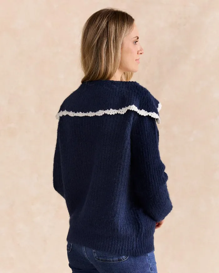 Polin Et Moi Sweater Ines Neck Marine Women Cardigans And Sweaters Polin Et Moi Sweater Ines Neck Marine Women Cardigans And Sweaters