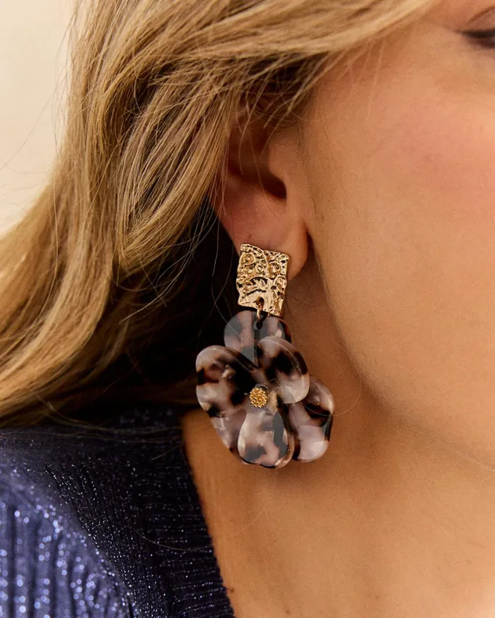 Polin Et Moi Tortoise Flower Earring Pienza Black Women Jewelry