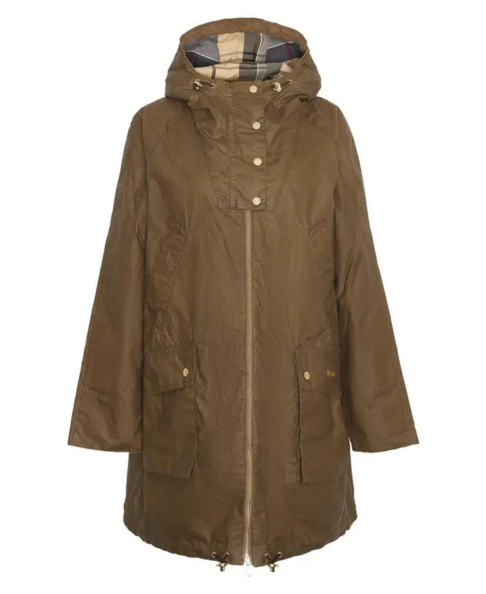 Portmore Waxed Parka Jacket Dark Olive Women Barbour Waxed Jackets