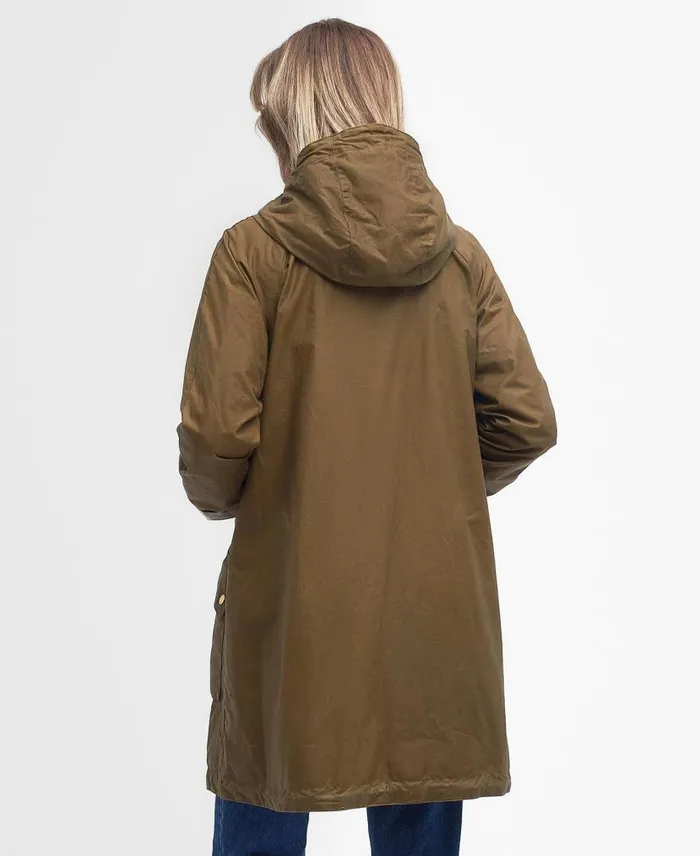 Portmore Waxed Parka Jacket Dark Olive Women Barbour Waxed Jackets