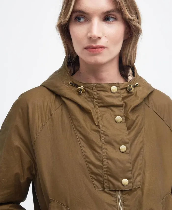 Portmore Waxed Parka Jacket Dark Olive Women Barbour Waxed Jackets