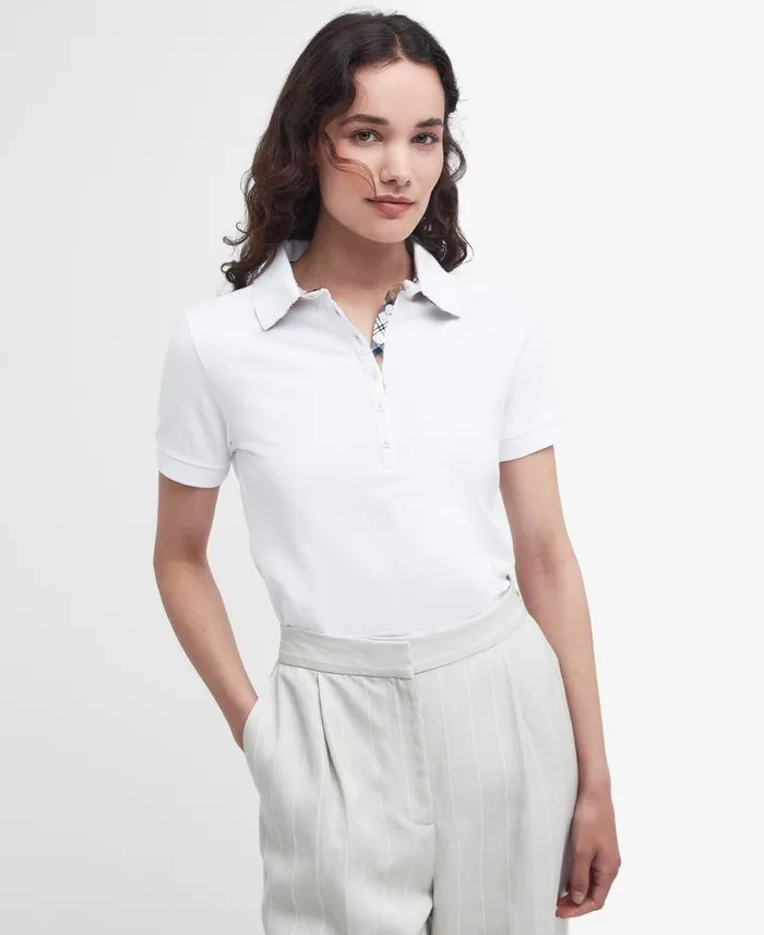 Portsdown Polo Shirt Whiteprimrose Tartan Women Barbour TShirts