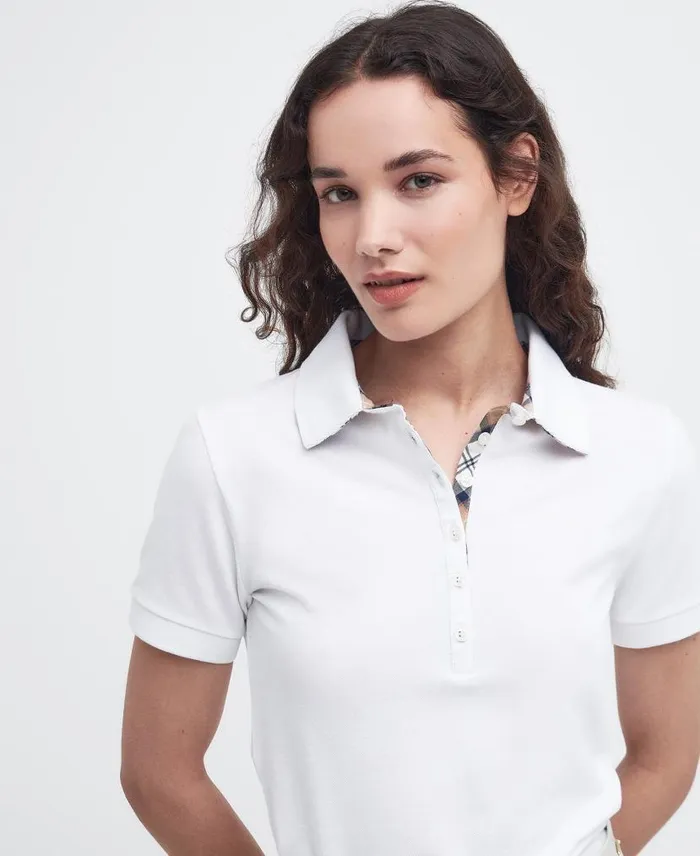 Portsdown Polo Shirt Whiteprimrose Tartan Women Barbour TShirts