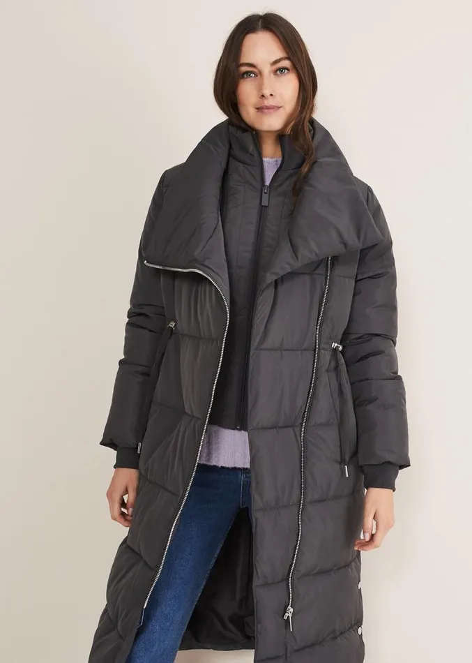 Rae Asymetric Long Puffer Charcoal Women Phase Eight Coats
