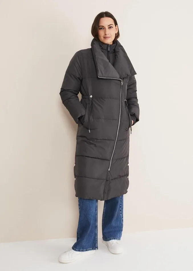 Rae Asymetric Long Puffer Charcoal Women Phase Eight Coats