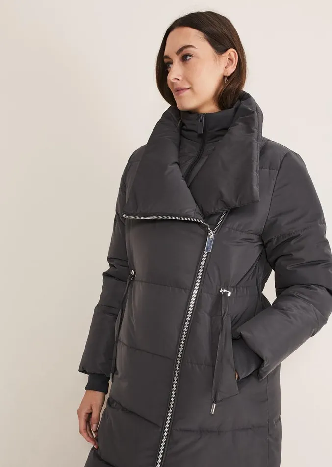 Rae Asymetric Long Puffer Charcoal Women Phase Eight Coats