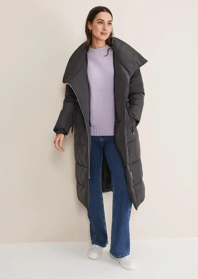 Rae Asymetric Long Puffer Charcoal Women Phase Eight Coats