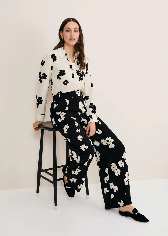 Rae Floral Wide Leg Trouser Black Women Phase Eight Trousers
