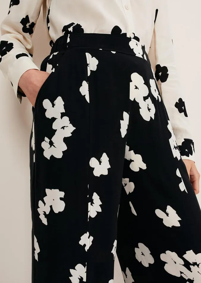 Rae Floral Wide Leg Trouser Black Women Phase Eight Trousers