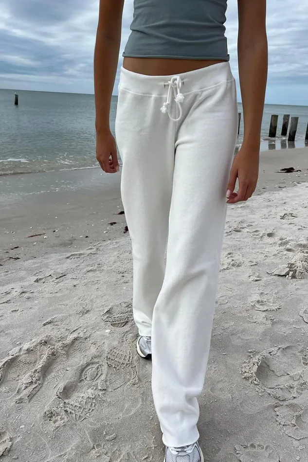 Rainey Cotton Sweatpants Natural White Women Brandy Melville Sweatpants and Sweatshirts