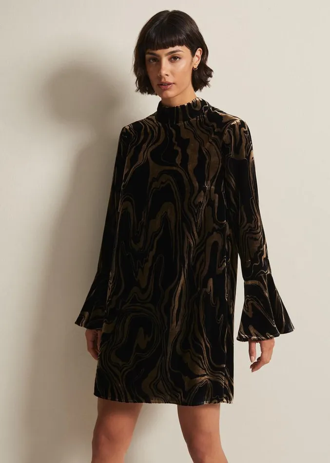Rayna Velvet Swirl Mini Dress Black Women Phase Eight Dresses