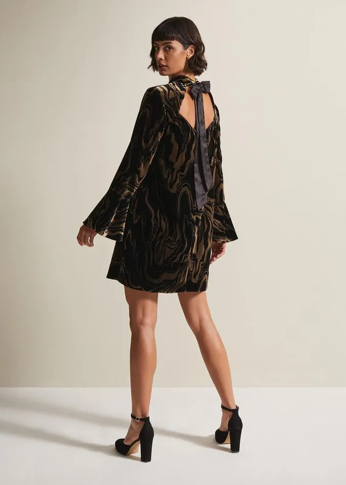 Rayna Velvet Swirl Mini Dress Black Women Phase Eight Dresses