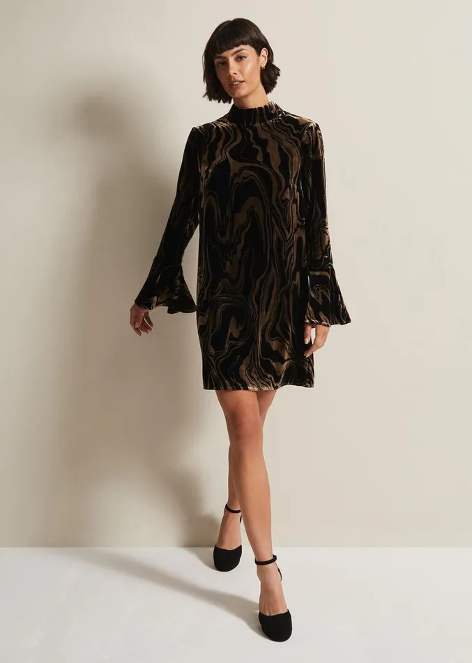 Rayna Velvet Swirl Mini Dress Black Women Phase Eight Dresses