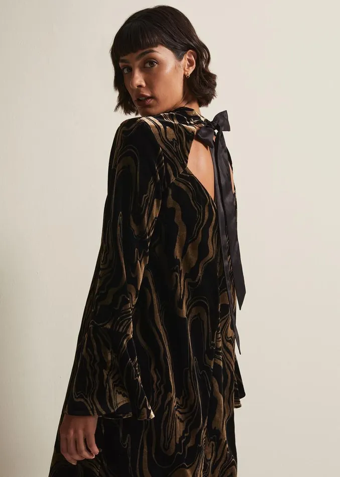 Rayna Velvet Swirl Mini Dress Black Women Phase Eight Dresses