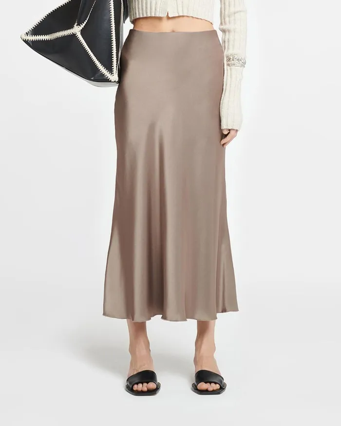 Razi Slip Satin Midi Skirt Clay Women Nanushka Skirts