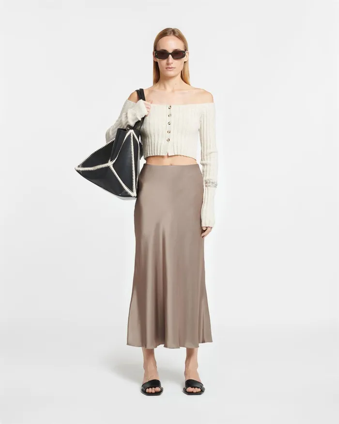 Razi Slip Satin Midi Skirt Clay Women Nanushka Skirts