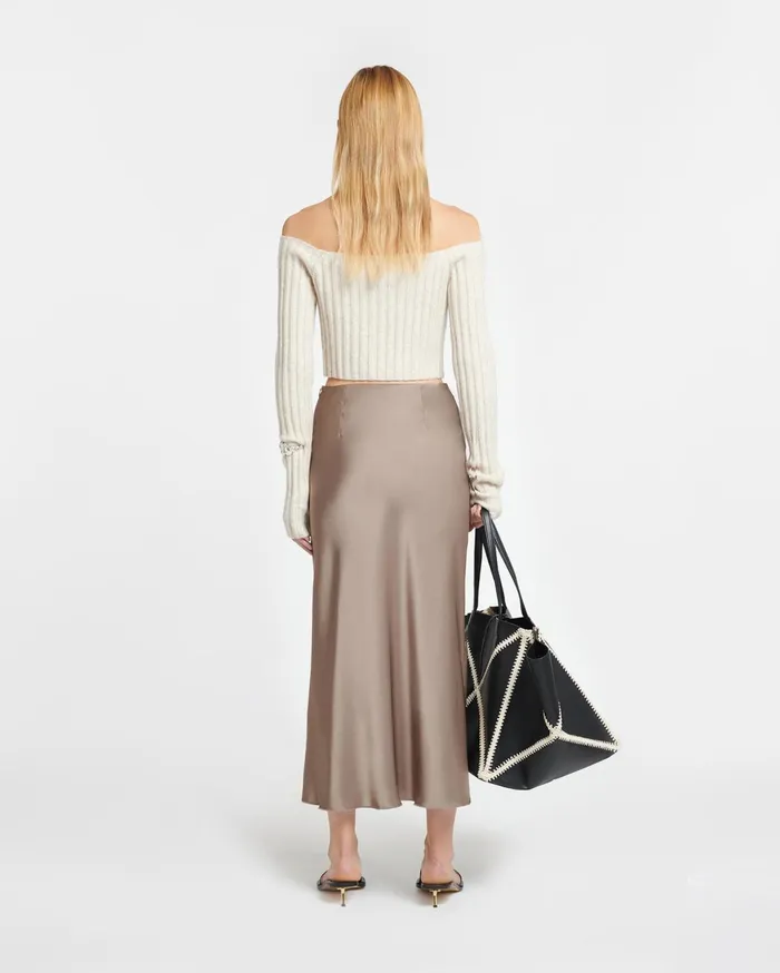 Razi Slip Satin Midi Skirt Clay Women Nanushka Skirts