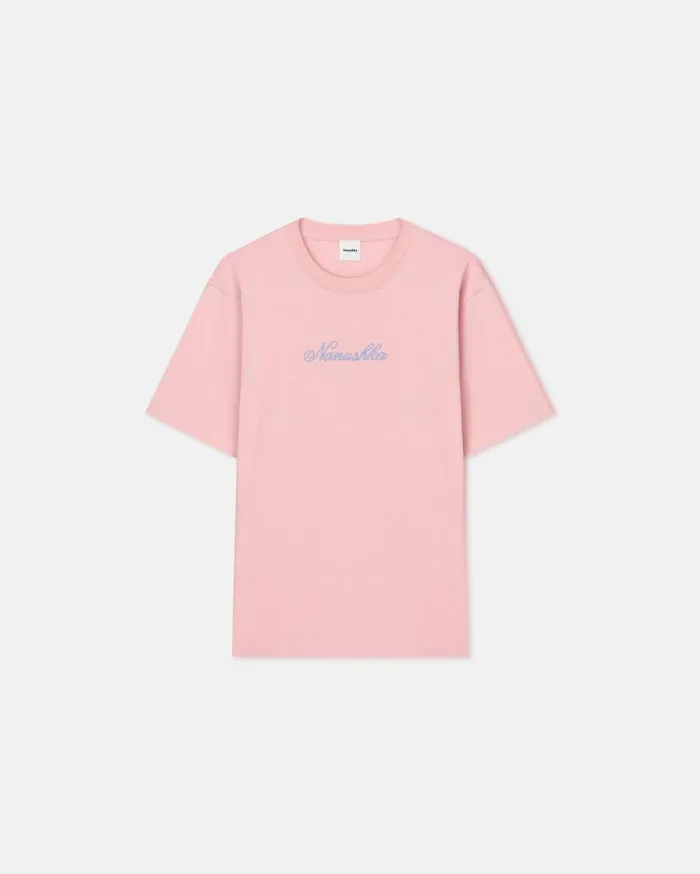 Reece Embroidered CottonJersey TShirt PinkBlue MenWomen Nanushka Tops