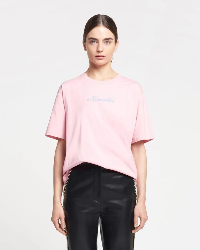 Reece Embroidered CottonJersey TShirt PinkBlue MenWomen Nanushka Tops