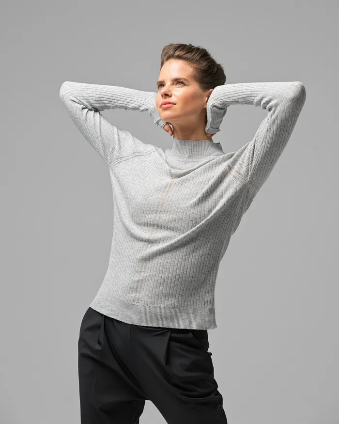 Repetto Womens Knit and Sweats Fancy HighCollar Sweater Textured Light Grey