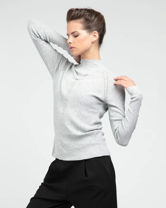 Repetto Womens Knit and Sweats Fancy HighCollar Sweater Textured Light Grey