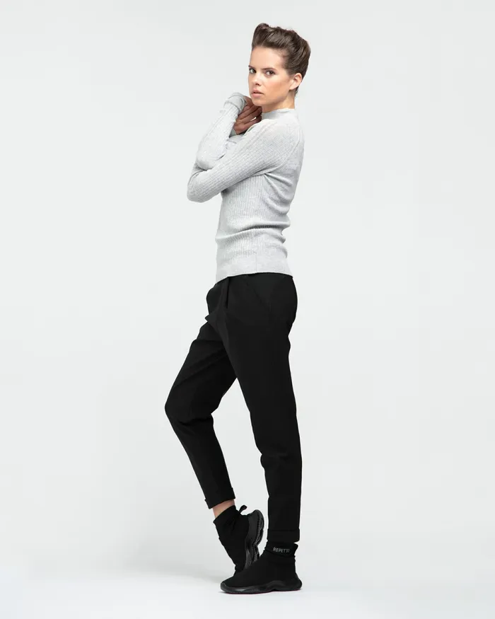 Repetto Womens Knit and Sweats Fancy HighCollar Sweater Textured Light Grey