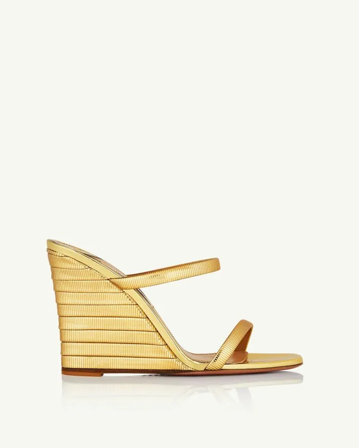 Riviera Chain Wedge 95 Gold Women Aquazzura Slides and Mules Riviera Chain Wedge 95 Gold Women Aquazzura Slides and Mules