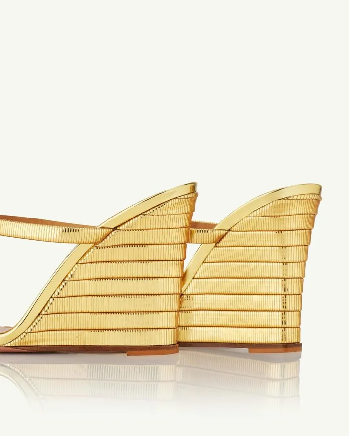 Riviera Chain Wedge 95 Gold Women Aquazzura Slides and Mules Riviera Chain Wedge 95 Gold Women Aquazzura Slides and Mules
