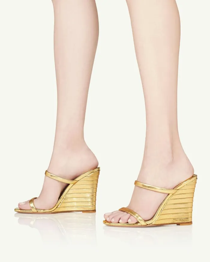 Riviera Chain Wedge 95 Gold Women Aquazzura Slides and Mules Riviera Chain Wedge 95 Gold Women Aquazzura Slides and Mules