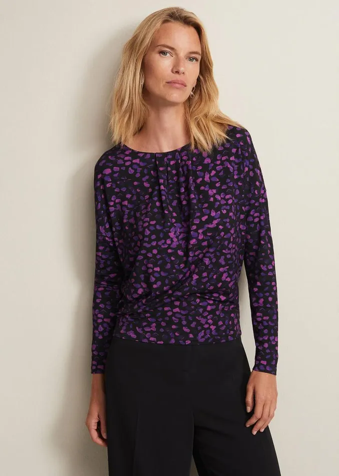 Ronie Abstract Pleated Top Purple Women Phase Eight Tops and TShirts