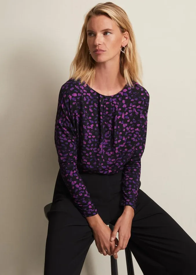 Ronie Abstract Pleated Top Purple Women Phase Eight Tops and TShirts