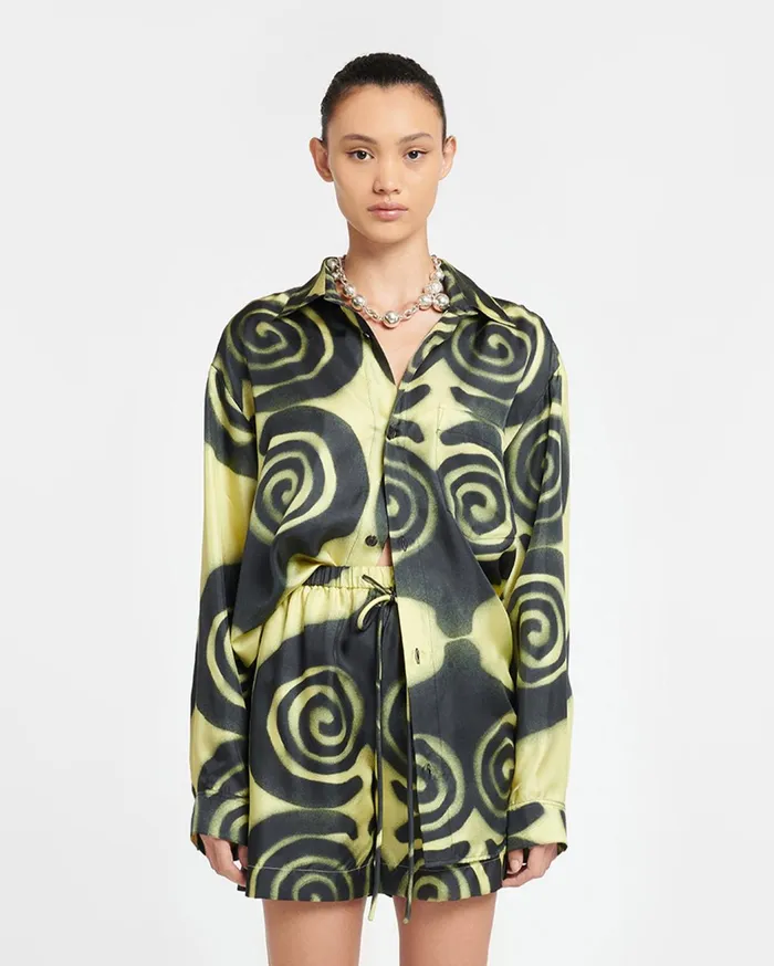 Sabrin Printed Twill Silk Shirt Spiral Spray Women Nanushka Tops