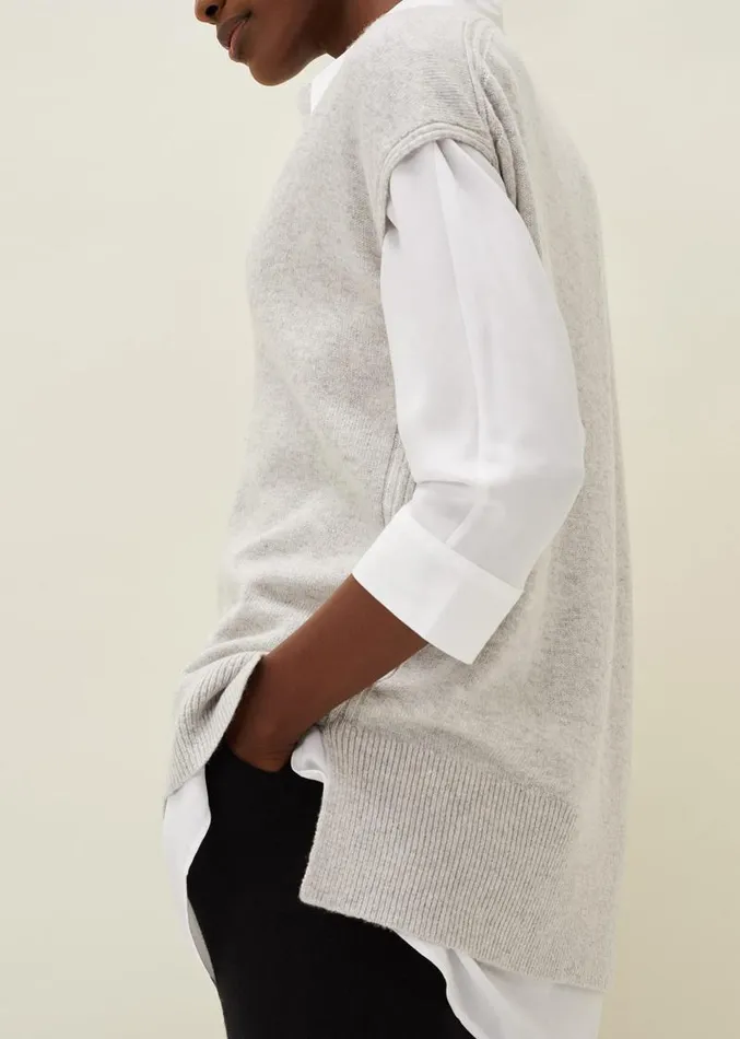 Safin V Neck Wool Blend Knitted Vest Grey Marl Women Phase Eight Knitwear