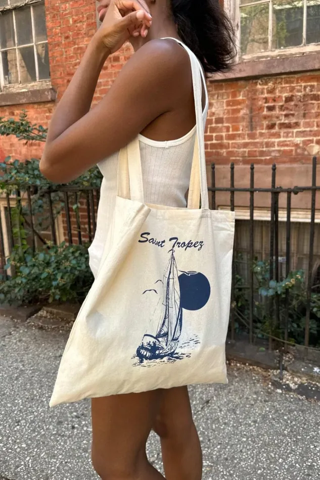 Saint Tropez Tote Bag Ivory Women Brandy Melville Bags and Backpacks