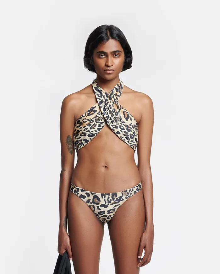 Saura Crossover Halterneck Bikini Top Leopard Women Nanushka Swimwear
