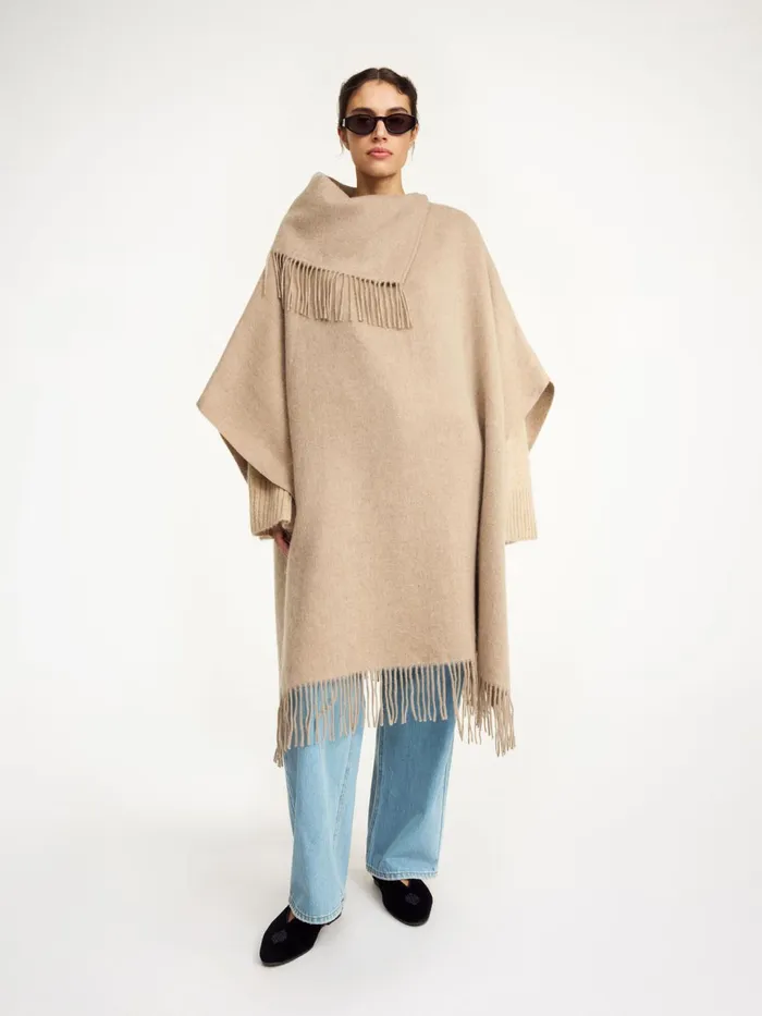 Scarves Women By Malene Birger Turtlo Wool Poncho Grey Brown Melange