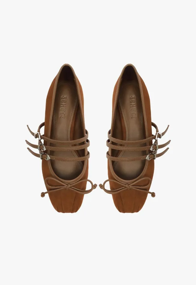 Schutz Shoes Ballerinas Women Arissa Strap Flat Dark Caramel