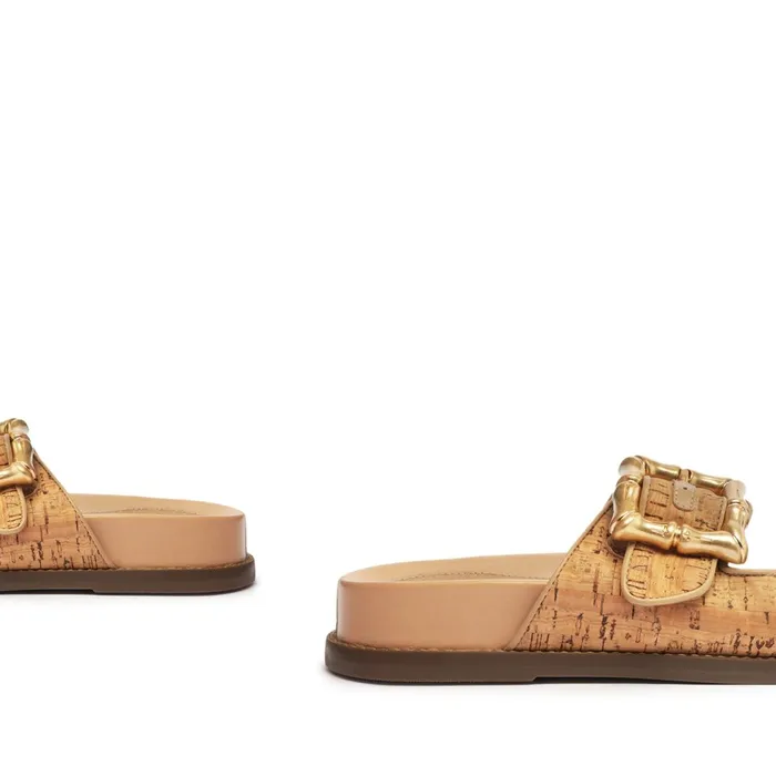 Schutz Shoes Enola Women Enola Sporty Cork and Nappa Leather Sandal Beige