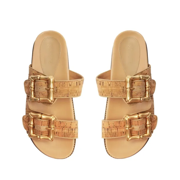 Schutz Shoes Enola Women Enola Sporty Cork and Nappa Leather Sandal Beige