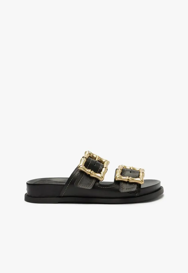 Schutz Shoes Flats Women Enola Sporty Leather Sandal Black